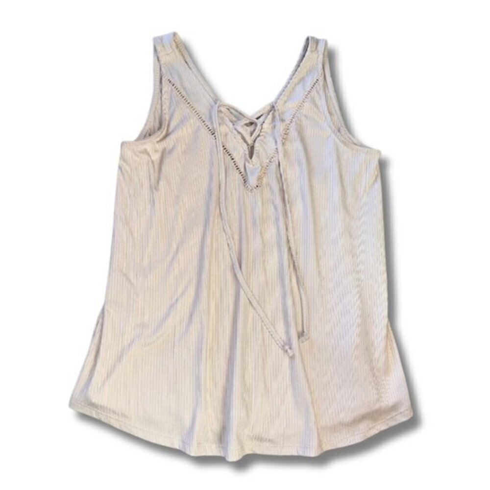 Off White Ribbed Flowy V Neck Tank Top Maurices Women's Small
